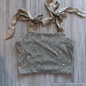 SO Silver Sequin Crop Top with Tie Straps